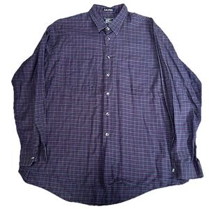 Vintage Burberry Prorsum Long Sleeve Button Shirt Men's XL Navy Plaid USA Made